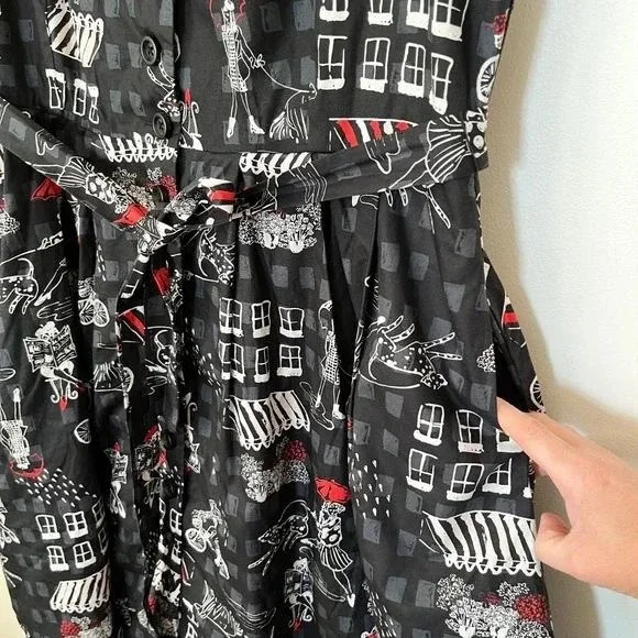 ModCloth Community Brunch Belted Sleeveless Shirt Dress XL Black - Picture 6 of 13